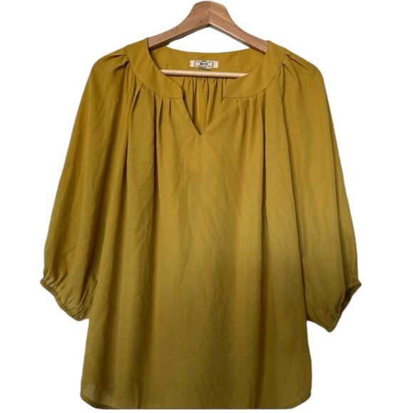 Ezra Boho Mustard Color 3/4 Sleeve Blouse Top Size Large - Picture 1 of 8
